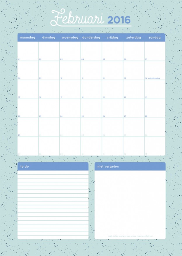 Free printable maandplanner februari 2016!