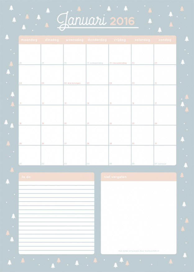 Free printable maandplanner januari 2016!