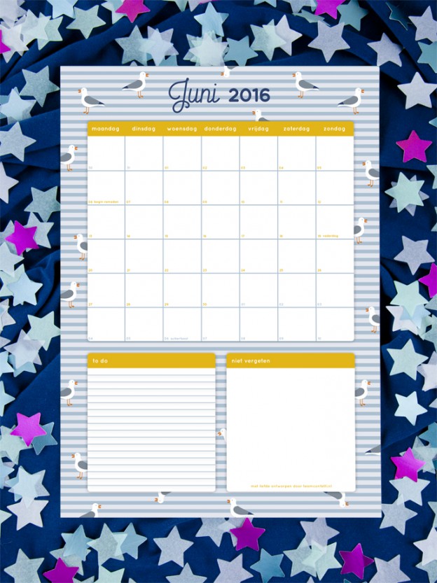 Free printable maandplanner juni 2016!