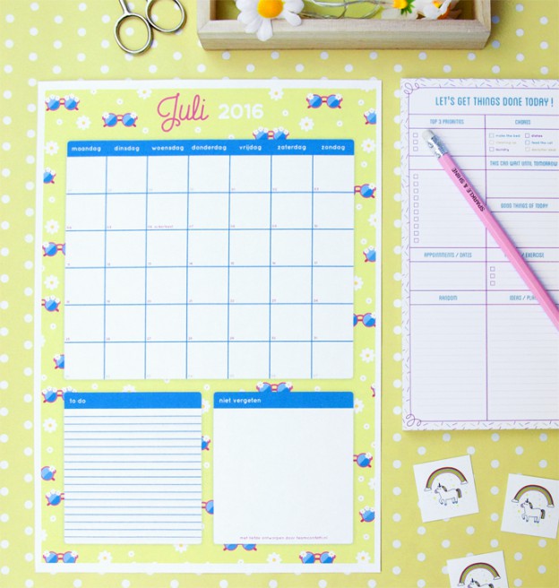 Free printable maandplanner juli 2016!