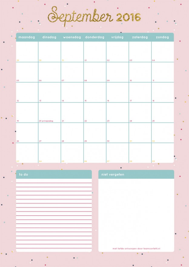 Free printable maandplanner september 2016!