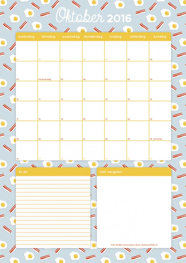 Free printable maandplanner oktober 2016!