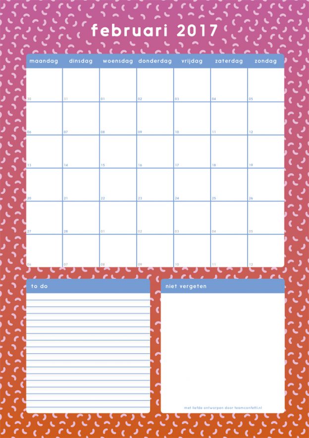 Free printable maandplanners voor heel 2017!